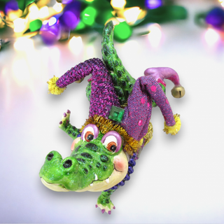 Jester Alligator Glass Ornament 79-81012 Mardi Gras