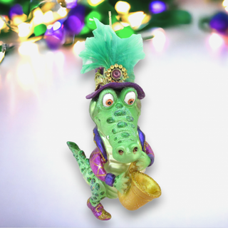 Pre-Order December Diamonds Mr Alligator w Saxaphone Glass Ornament 79-81013