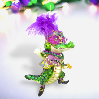 Pre-Order December Diamonds Mr Crocodile with Mask Mardi Gras Theme Hanging Ornament