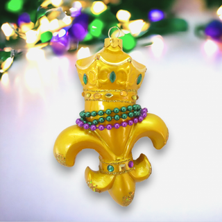 Gold Fleur De Lis Mardi Gras Hanging Ornament with Beads 79-81019
