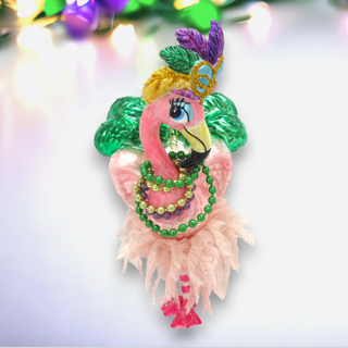 Pre-Order December Diamonds Mardi Gras Flamingo Glass Ornament 79-81931