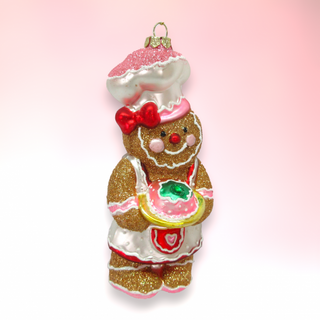 Pastel Gingerbread Girl w/Bowl Glass Ornament 79-81936 North Pole Sweet Shoppe