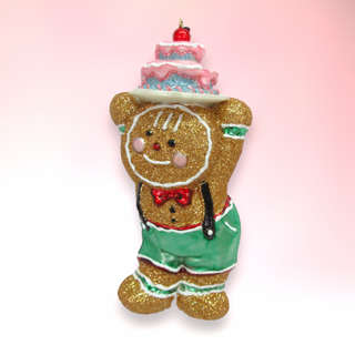 Pastel Gingerbread Boy w/Cake on head ornament 79-81938 North Pole Sweet Shoppe