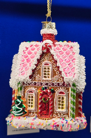 Bellissimo Glass Gingerbread Candy House Ornament BELL0047
