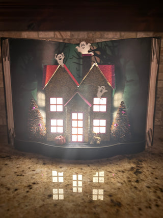 Halloween Spooky Paper house Display Book w/ LED, Timer, Battery