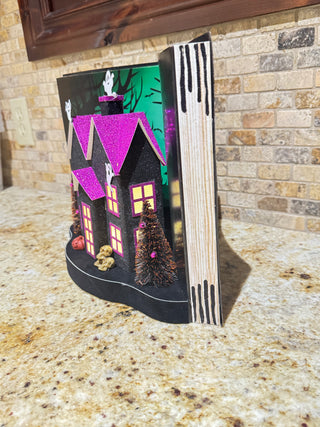 Halloween Spooky Paper house Display Book w/ LED, Timer, Battery