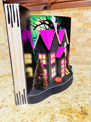 Halloween Spooky Paper house Display Book w/ LED, Timer, Battery
