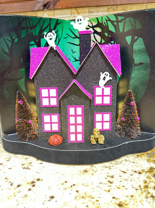 Halloween Spooky Paper house Display Book w/ LED, Timer, Battery