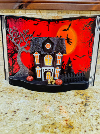 Halloween Spooky Paper house Display Book w/ LED, Timer, Battery