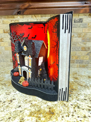 Halloween Spooky Paper house Display Book w/ LED, Timer, Battery