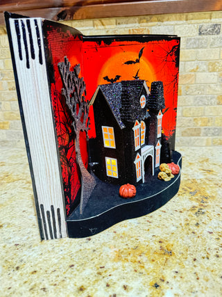 Halloween Spooky Paper house Display Book w/ LED, Timer, Battery