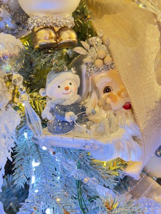 3.5" Blue Snowman Sledding Ornament Set E0439