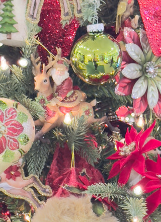 5.25" Oversized Santa Riding Flying Reindeer Ornament E1068