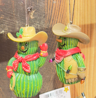 Western Cactus Snowman Ornaments E1075 Cowboy