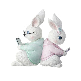 Easter Spring 7" Pastel Resin Texting Bunnies Couple MT25378