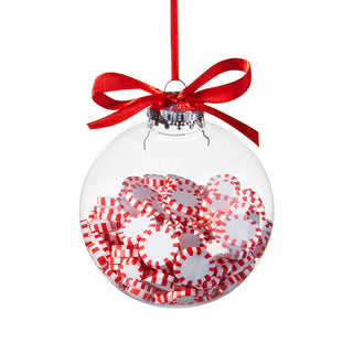 4" Peppermint Filled Ball Ornament - Christmas Clear Bauble 3819063-R12