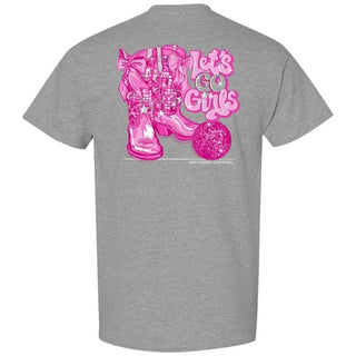 Classic Let's Go Girls DIsco Cowgirl Boots Bows Disco Tee Shirt - Sport Grey