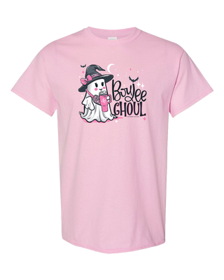 Women's Tee Shirt Halloween Soft Boujee Ghoul Ghost Front Print - Light Pink