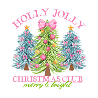 Soft Holly Jolly Christmas Club Front Print on Long Sleeve - White