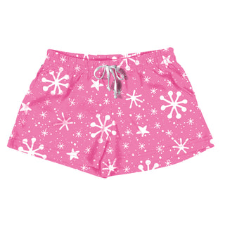 Christmas Pajama Lounge Shorts- Pink Snowflakes