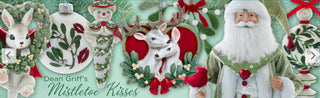 Mistletoe Snowman Holding Cardinal & Heart Ornament Set E1070 Dean Griff Mistletoe Kisses