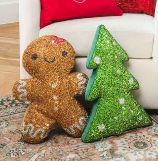 Luminous Gingerbread Girl with Bow Rhinestone Christmas Throw Pillow
