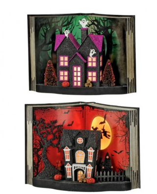 Halloween Spooky Paper house Display Book w/ LED, Timer, Battery