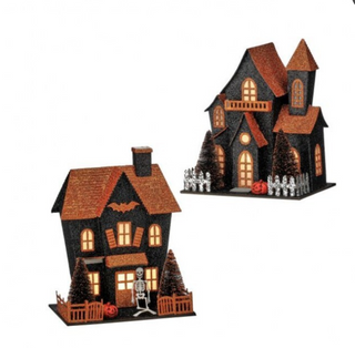 Light Up Orange Black Halloween Spooky Paper House