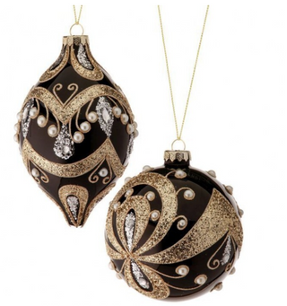 Fancy Black Glass Opulent Ball & Finial Set MTX65340