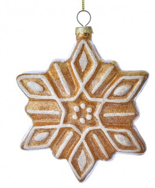 Glass Brown Cream Gingerbread Snowflake Ornament MTX76598