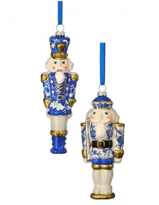 Glass Blue White Soldier Nutcracker Ornament Set MTX76948