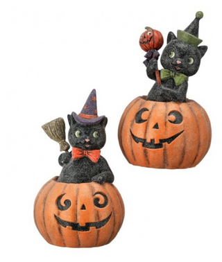 Large Halloween Paper Pulp Heavy Weighted Black Cat Pumpkin Set MTH13465