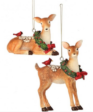 Resin Deer with Wreath Cardinal Ornament Set MTX75263