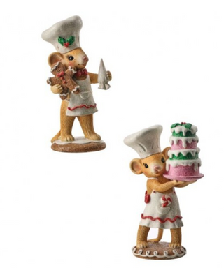 Gingerbread Sweet Baking Mice Holding Cake Figurine Set MTX75445
