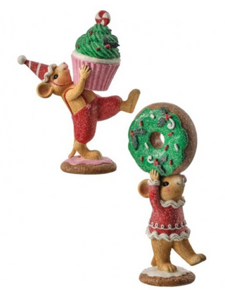 Gingerbread Sweet Sugar Spice Mice Cupcake Donut Figurine Set MTX75446