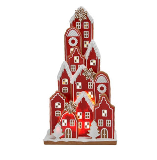 LED Red Stacked Gingerbread Village House Display 29-29653