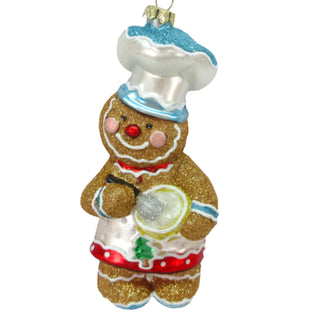 Pastel Blue Gingerbread Boy w/Bowl Glass Ornament 79-81937 North Pole Sweet Shoppe