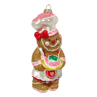 Pastel Gingerbread Girl w/Bowl Glass Ornament 79-81936 North Pole Sweet Shoppe