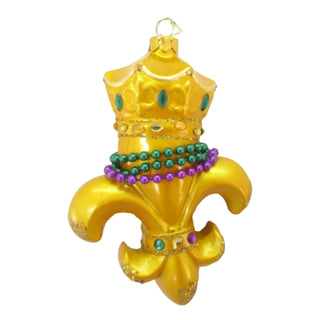 Gold Fleur De Lis Mardi Gras Hanging Ornament with Beads 79-81019