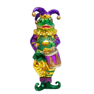 December Diamonds Jester Frog with Drum Blown Glass Ornament 79-80445 Mardi Gras