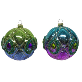 Pre-Order December Diamonds Peacock Ball Glass Ornament 79-79293 Peacock Glamour