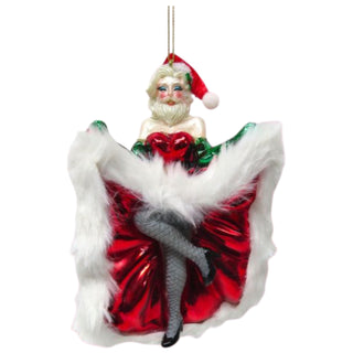 Pre-Order December Diamonds Whimsical Can Can Santa in Dress Ornament 79-79433 Rainbow