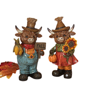 Large 9.25" Resin Harvest Highland Cow Figurine Set 2796980