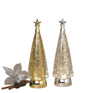 Lighted Spinning Water Globe Tree w/ Snowflakes & Timer