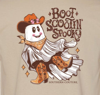 Halloween "Boot Scootin Spooky" Ghost Classic Tee Shirt- Sand