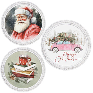 White Beaded Winter Fun Classic Christmas Wall Decor Santa Made in the USA