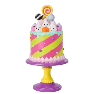 Pink Halloween Striped Ghost Pumpkin Halloween Cake on Base