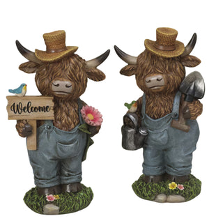 Pre-Order Spring 2026 Resin Garden Highland Cow Set in overalls