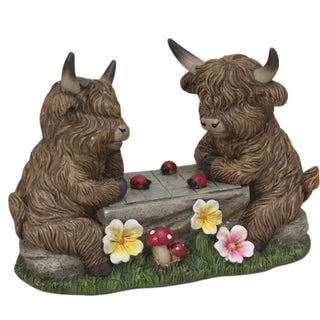Pre-Order Spring 2026 Resin Highland Cows Playing Chess with Ladybugs