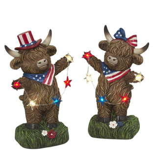 Pre-Order Spring 2026 B/O Lighted Resin Americana Highland Cow w/ Light String & Timer